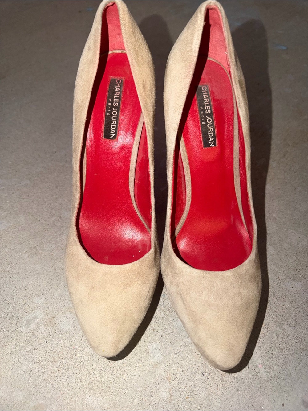 Charles Jourdan Paris Beige Suede Pointed Toe Stiletto Pump Heel Women’s 9.5